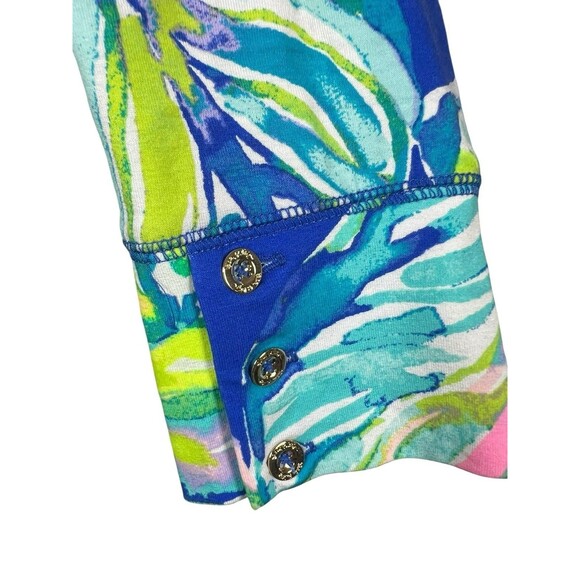 Lilly Pulitzer Blue Leaf Print Knit Dress Size M 3/4 Sleeve Button Tropical - Picture 5 of 12
